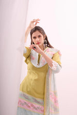 Load image into Gallery viewer, Lambent yellow pure muslin digital printed kurta set with dupatta
