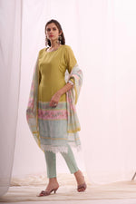 Load image into Gallery viewer, Lambent yellow pure muslin digital printed kurta set with dupatta
