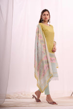 Load image into Gallery viewer, Lambent yellow pure muslin digital printed kurta set with dupatta
