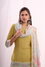Load image into Gallery viewer, Lambent yellow pure muslin digital printed kurta set with dupatta
