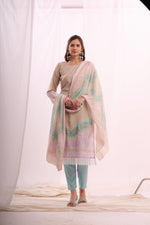 Load image into Gallery viewer, Mustard pure muslin digital printed kurta set with dupatta
