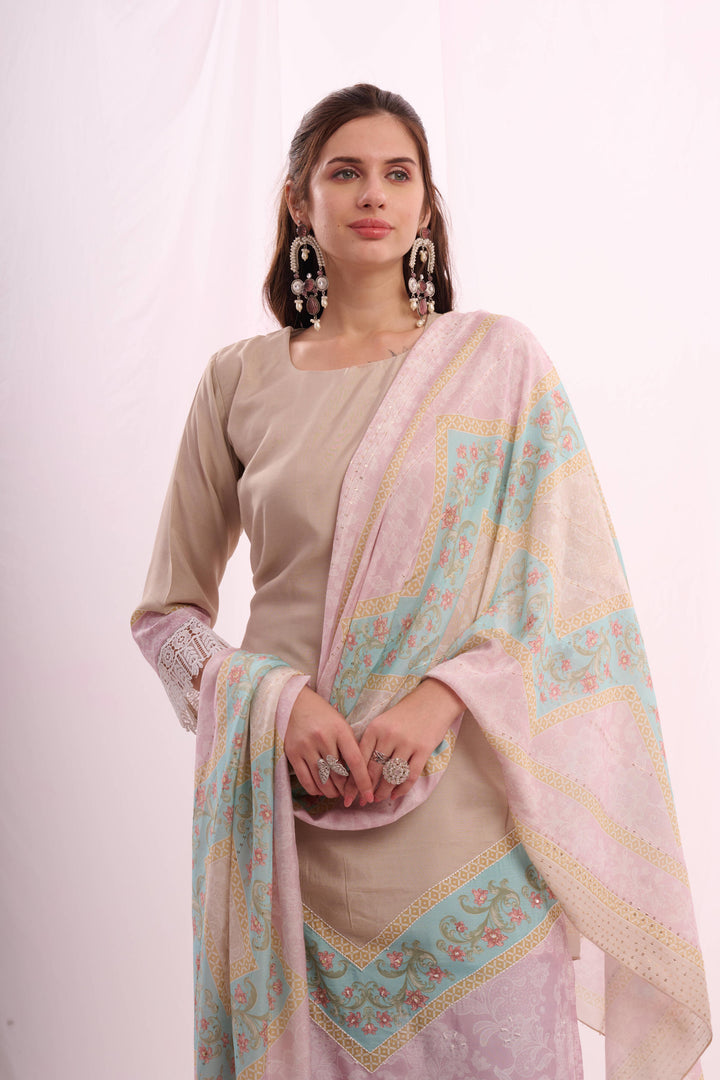 Mustard pure muslin digital printed kurta set with dupatta