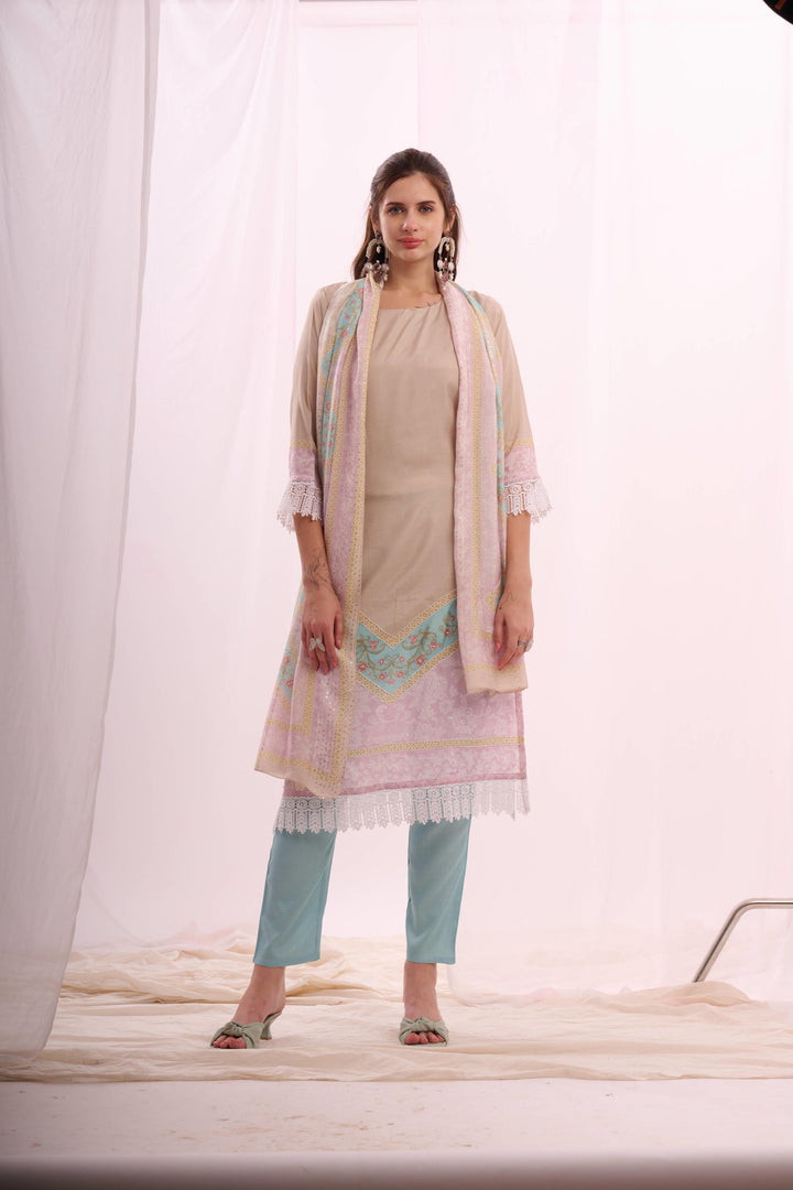 Mustard pure muslin digital printed kurta set with dupatta
