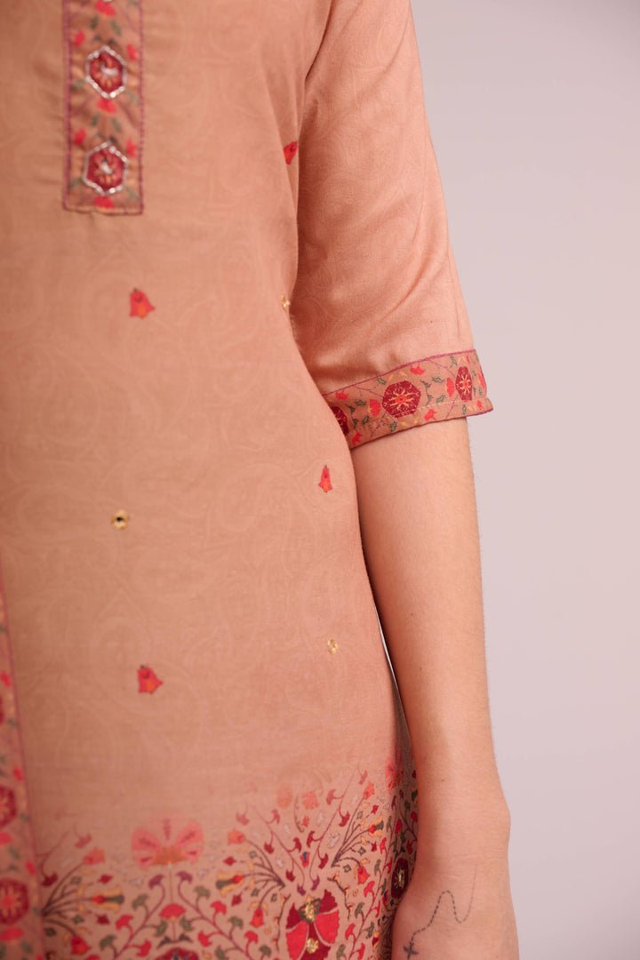 Peach pure muslin kurta set with dupatta