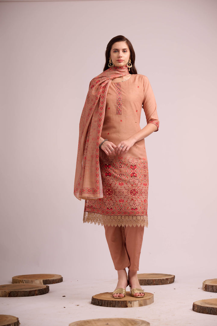 Peach pure muslin kurta set with dupatta