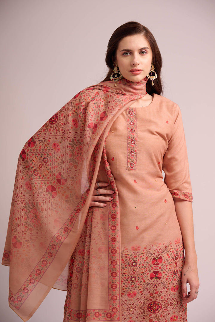 Peach pure muslin kurta set with dupatta