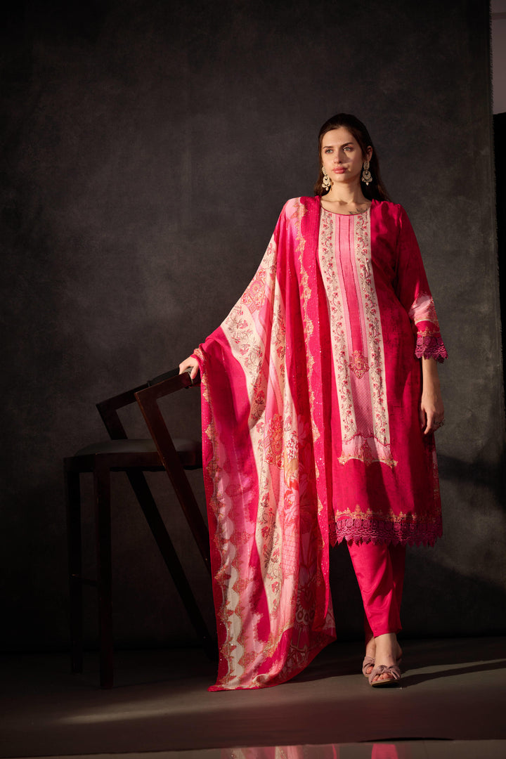 Pink pure muslin digital print kurta set with dupatta