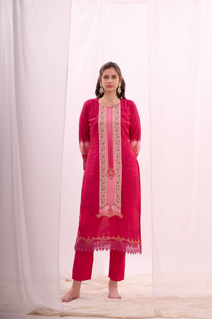 Pink pure muslin digital print kurta set with dupatta