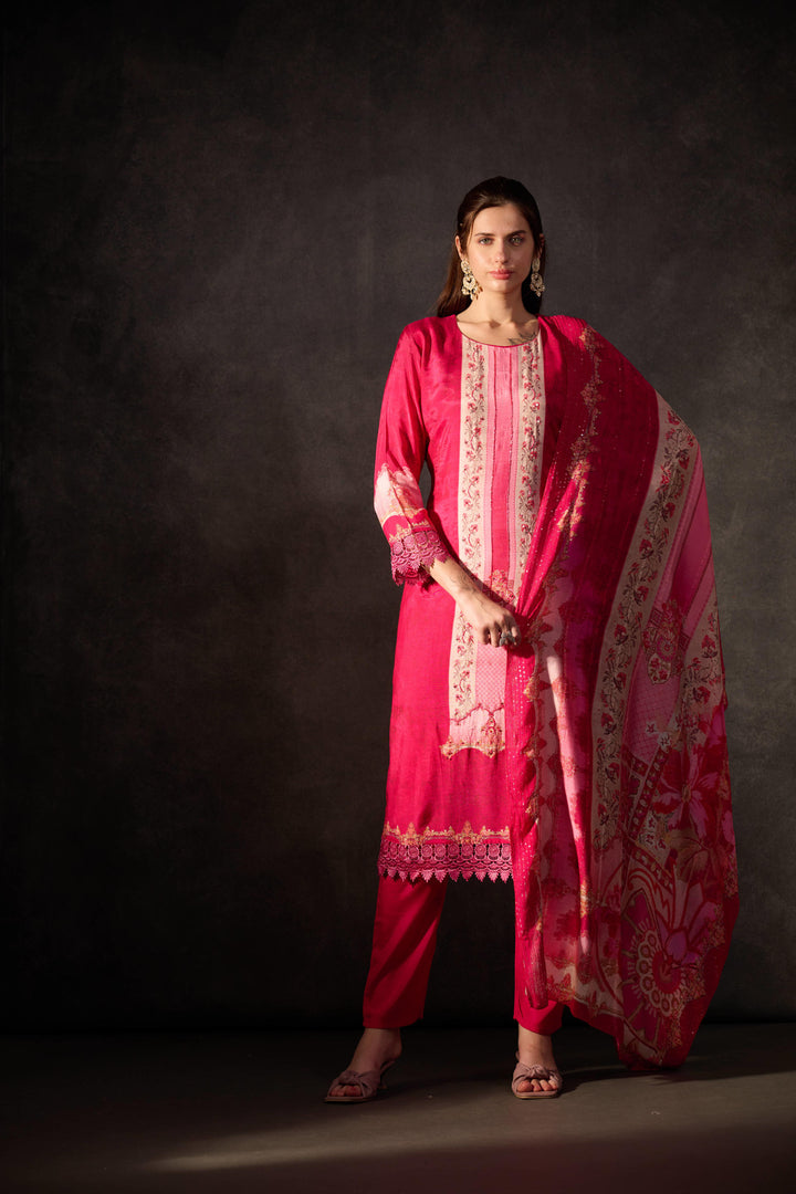 Pink pure muslin digital print kurta set with dupatta