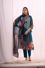 Load image into Gallery viewer, Ocean blue pure muslin digital print kurta set with dupatta

