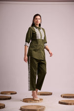 Load image into Gallery viewer, Mehendi twill cotton co-ord set

