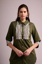 Load image into Gallery viewer, Mehendi twill cotton co-ord set
