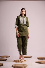 Load image into Gallery viewer, Mehendi twill cotton co-ord set
