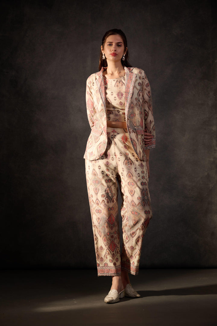 Beige printed linen co-ord set