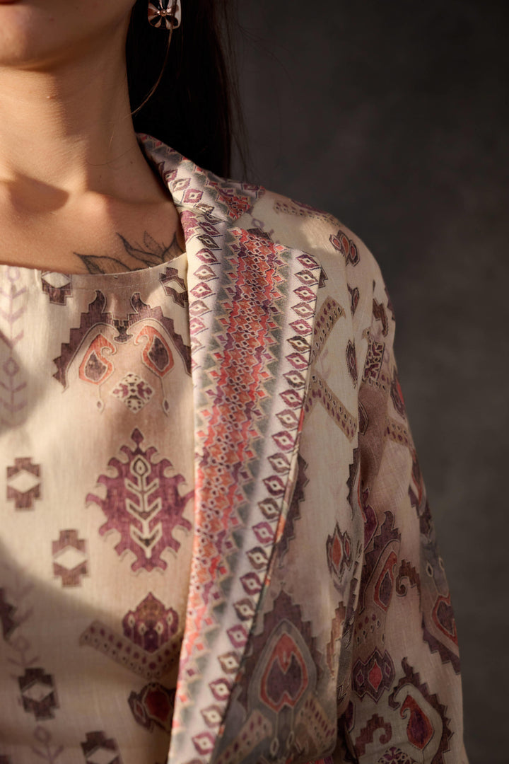 Beige printed linen co-ord set