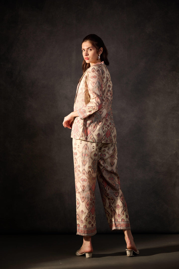 Beige printed linen co-ord set